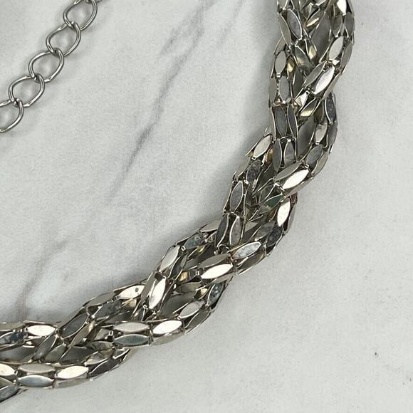 Silver Tone Braided Woven Chain Link Belt Y2K Festival One Size (OS) ✨ - Picture 4 of 10